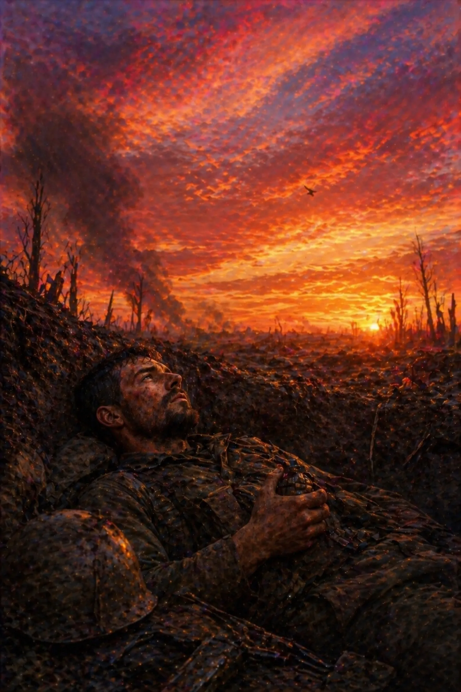 Illustration for the poem “The Sunset's Flares Have Streaked the Sky”